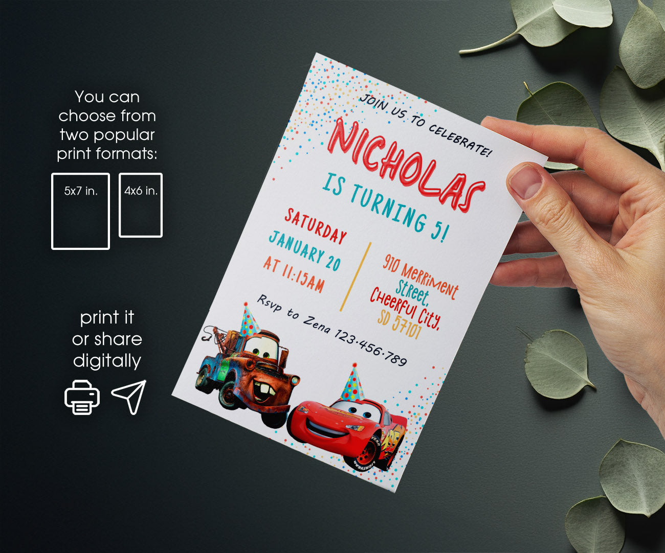 Cars Lightning McQueen customizable invitation template | Share or Print | boy | JP732