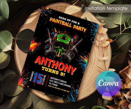 Paintball Airsoft battle customizable invitation template | Share or Print | boy | SB350