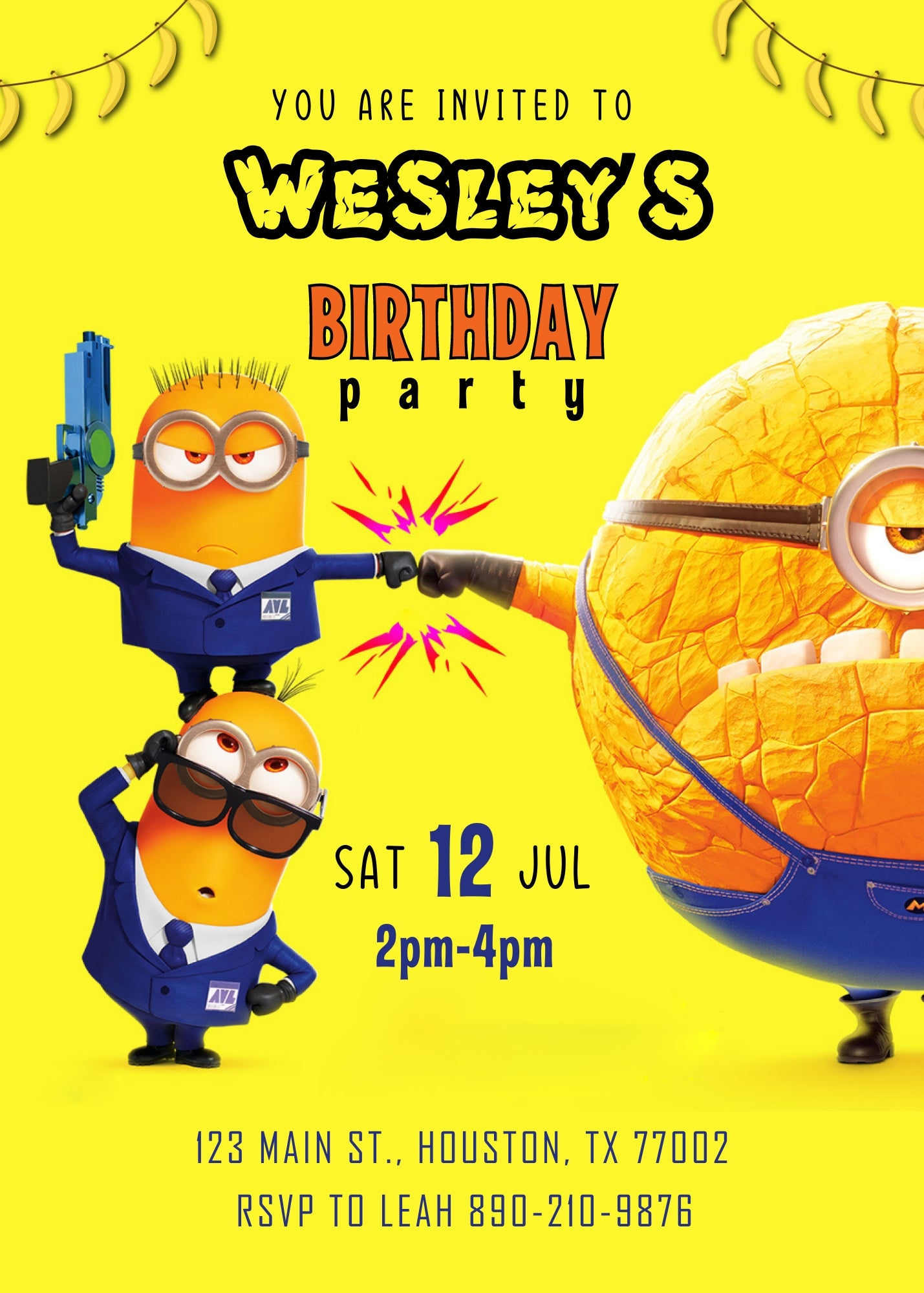Despicable Me Minions customizable invitation template | Share or Print | JE460