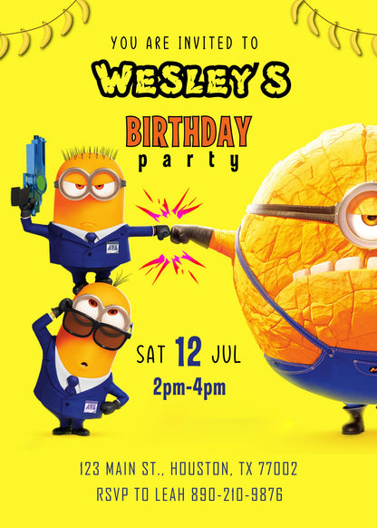 Despicable Me Minions customizable invitation template | Share or Print | JE460