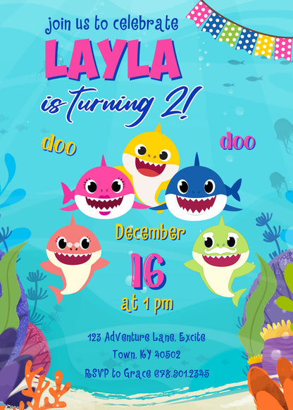 Baby Shark customizable invitation template | Share or Print | QJ006