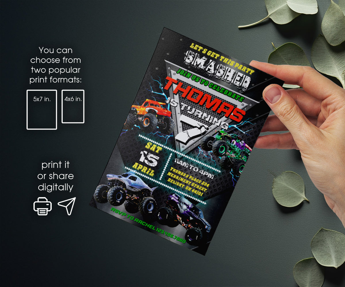 Monster Jam  Monster Truck customizable invitation template | Share or Print | boy | WT371