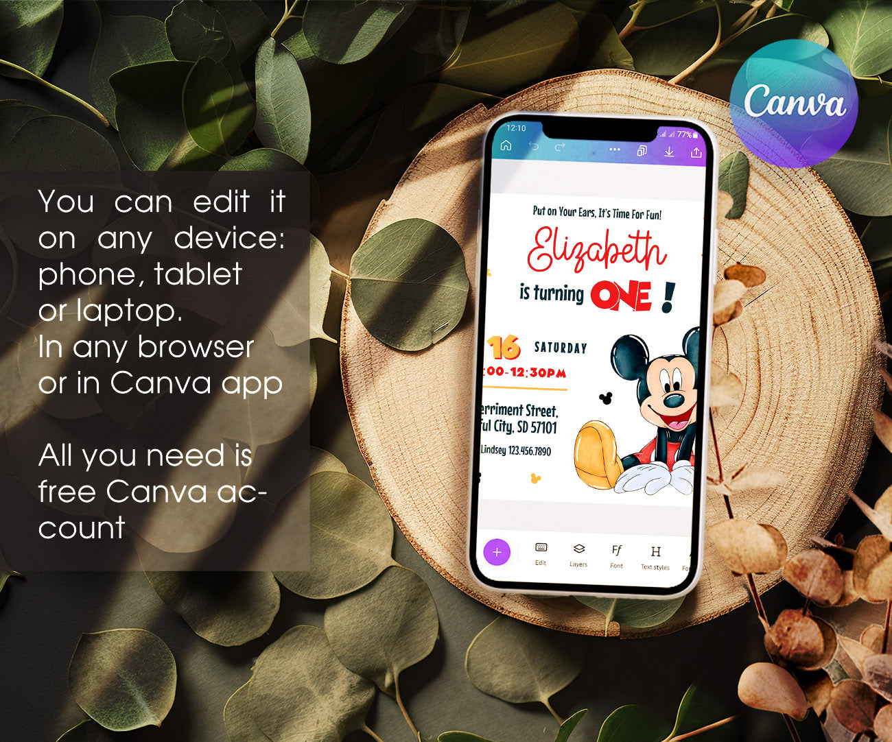 Mickey Mouse 1st Birthday customizable invitation template | Share or Print | WF536