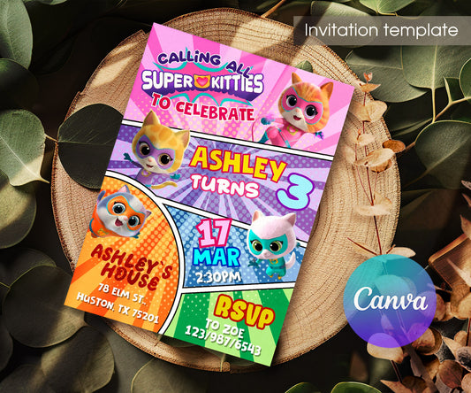 SuperKitties customizable invitation template | Share or Print | IF609