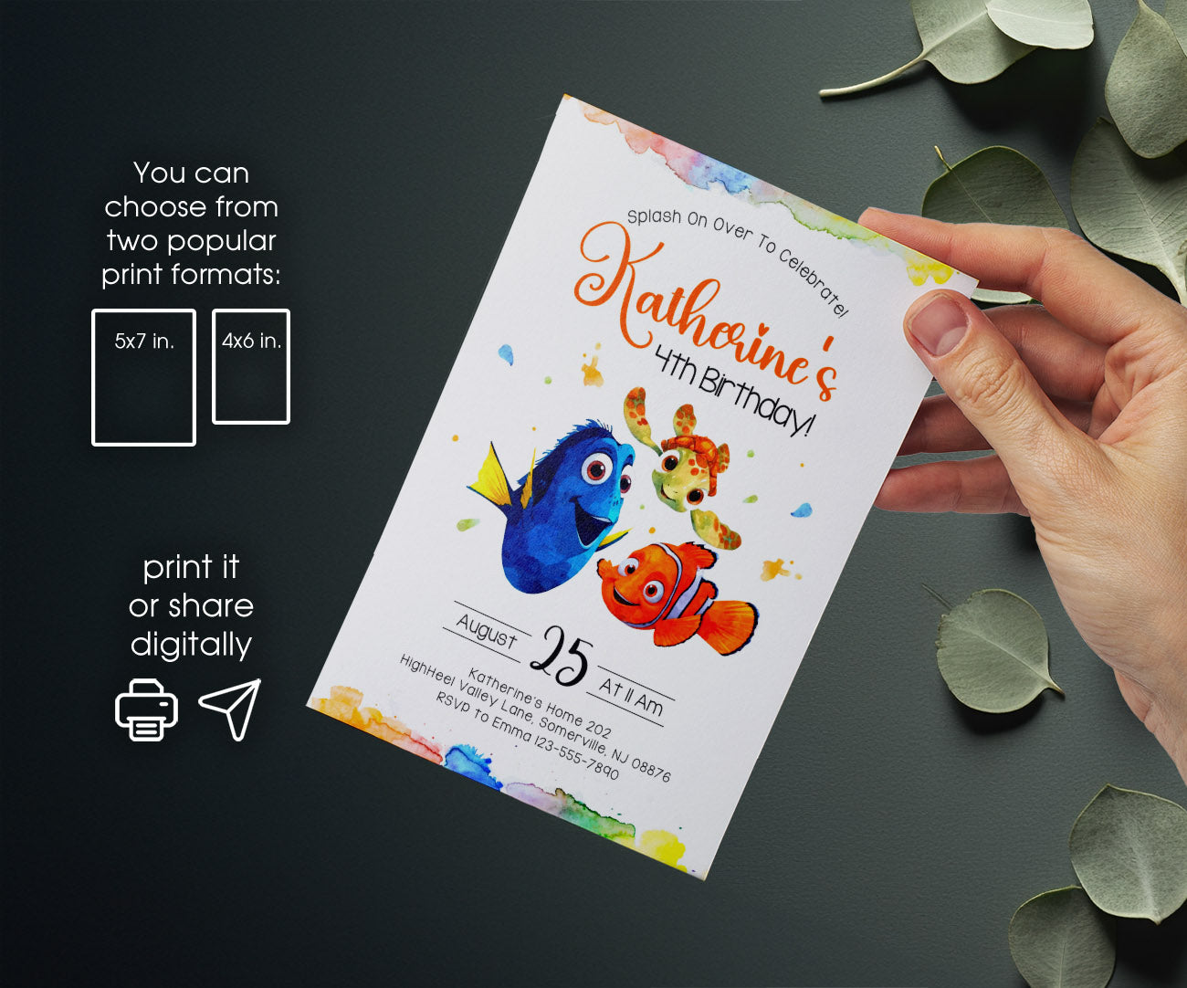 Finding Nemo customizable invitation template | Share or Print | DJ965