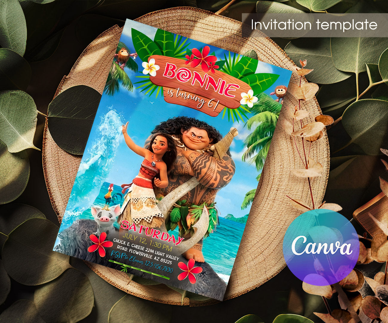 Moana Princess customizable invitation template | Share or Print | girl | SC786