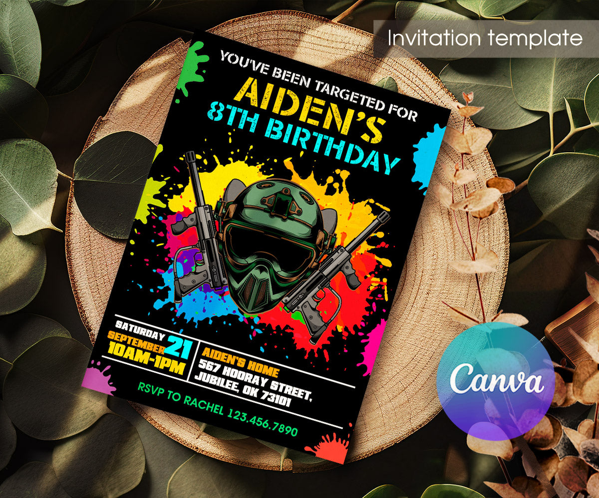 Paintball Airsoft battle customizable invitation template | Share or Print | boy | TH048