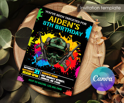 Paintball Airsoft battle customizable invitation template | Share or Print | boy | TH048
