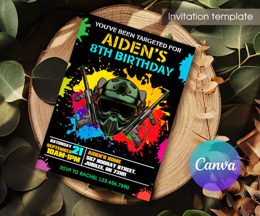 Paintball Airsoft battle customizable invitation template | Share or Print | boy | TH048