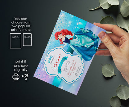 Ariel The Little Mermaid customizable invitation template | Share or Print | girl | EF675