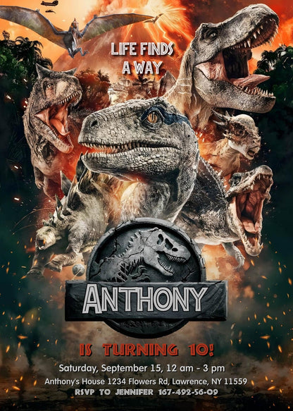 Jurassic World Dinosaur customizable invitation template | Share or Print | QL545