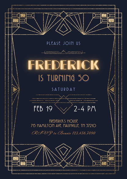 The Great Gatsby Art Deco customizable invitation template | Share or Print | YC687