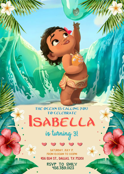 Moana Princess customizable invitation template | Share or Print | girl | EM837
