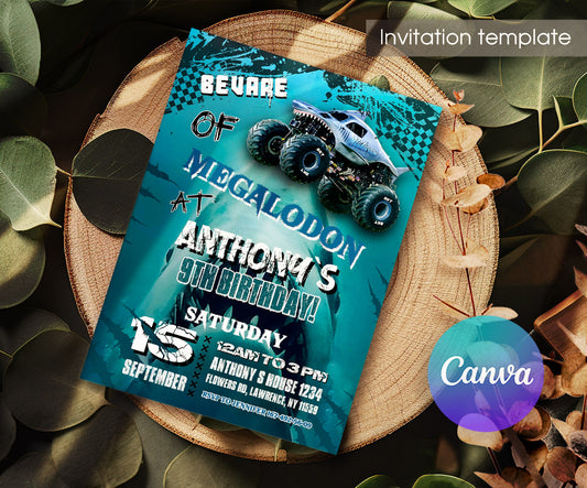 Megaldon Monster Jam Truck customizable invitation template | Share or Print | boy | VY175