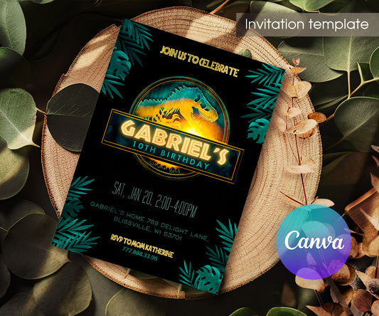 Jurassic World Rebirth Dinosaur customizable invitation template | Share or Print | VC369