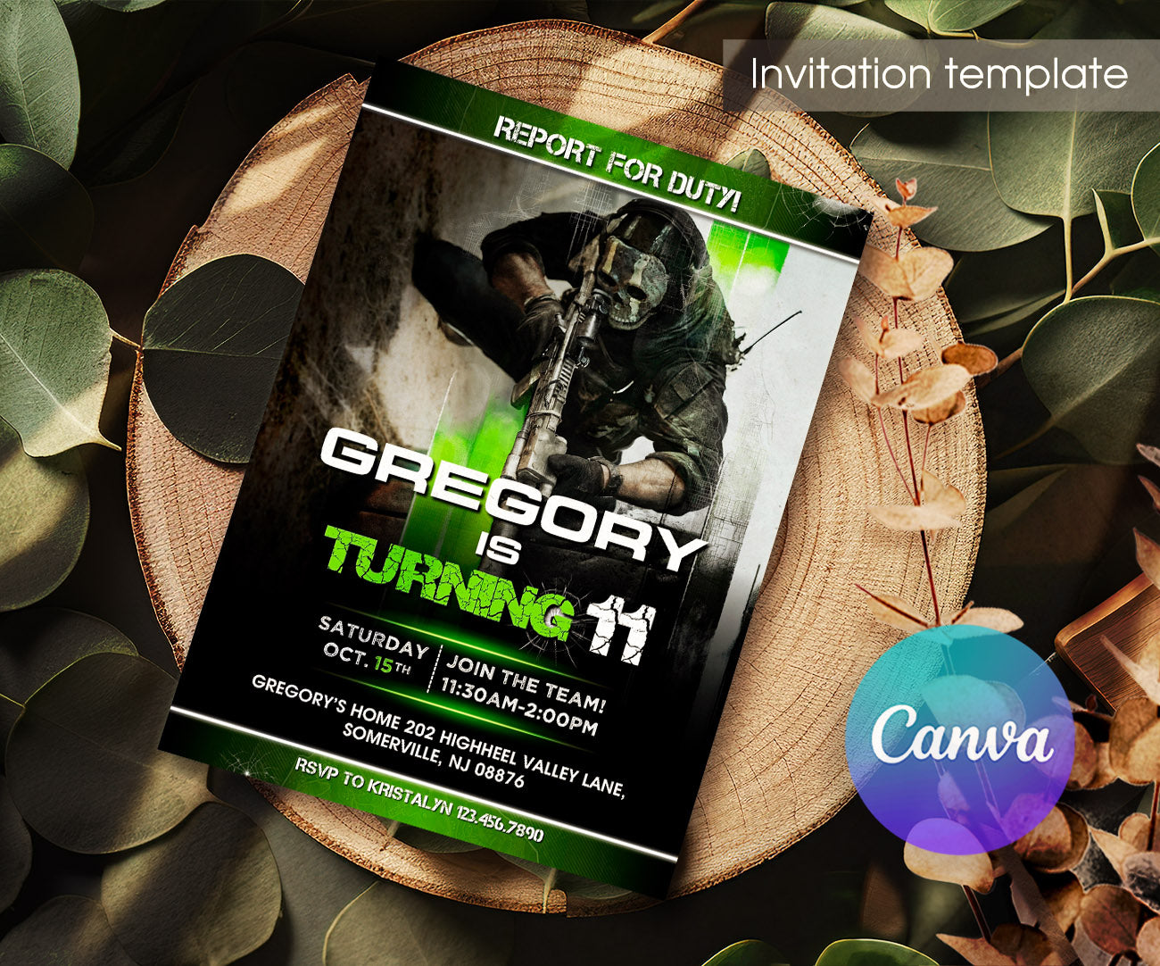 Call of Duty Gamer customizable invitation template | Share or Print | boy | YH900