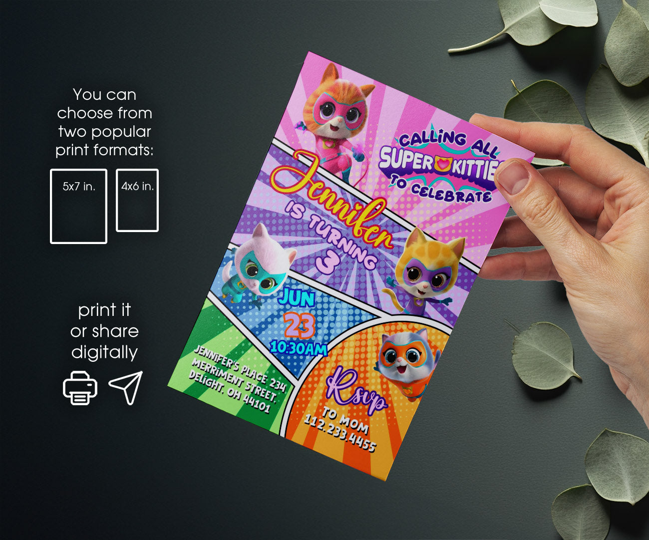 SuperKitties customizable invitation template | Share or Print | DB238