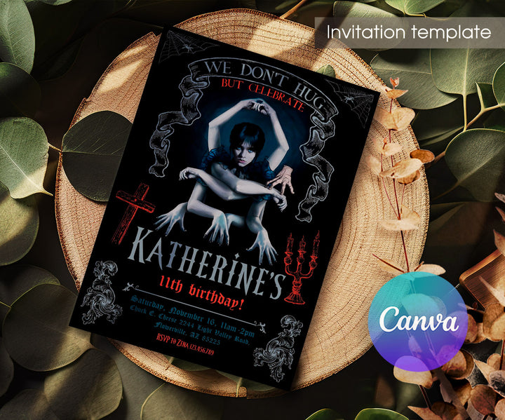 Wednesday Addams customizable invitation template | Share or Print | girl | AB320