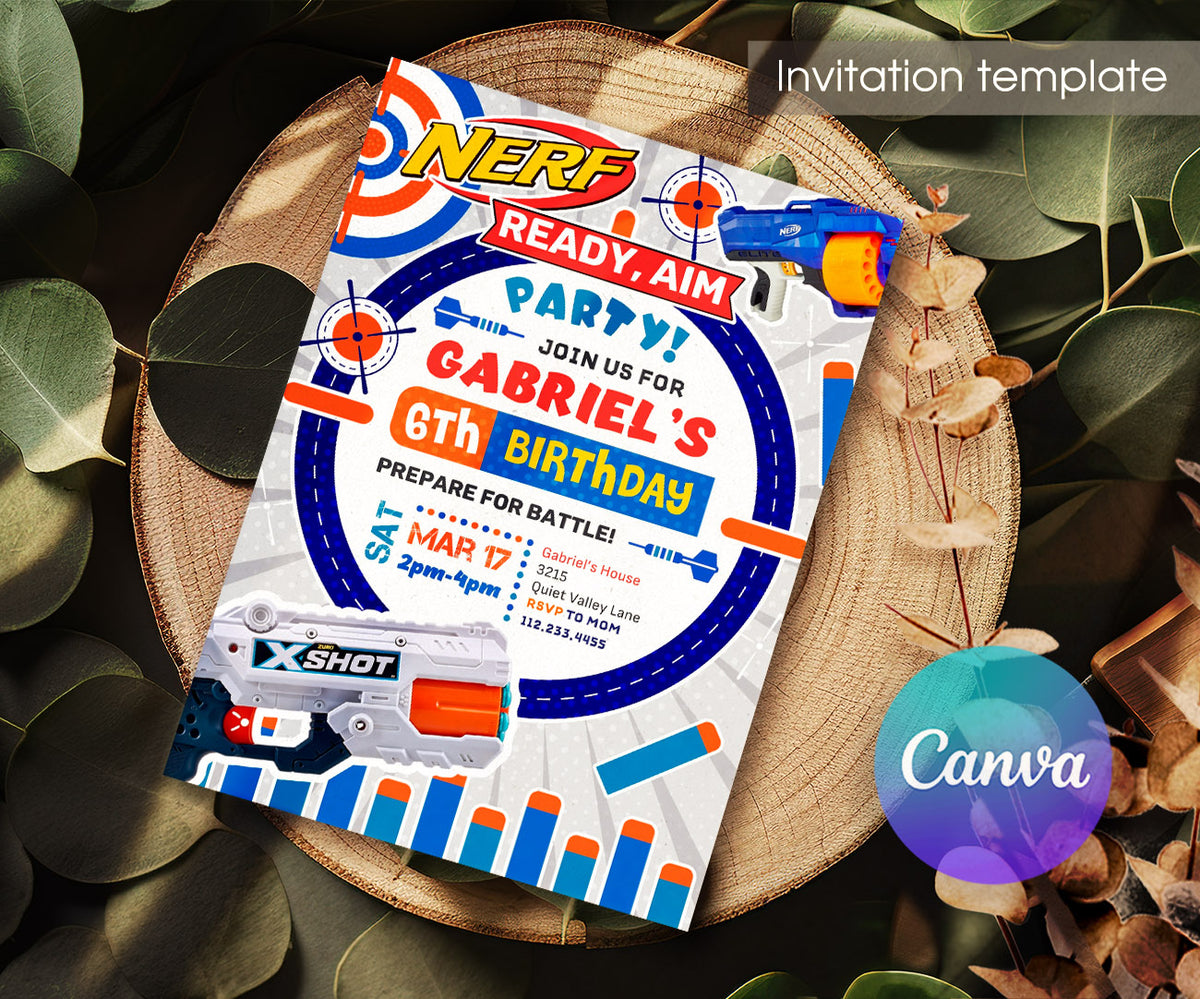NERF Dart Wars customizable invitation template | Share or Print | boy | OB300