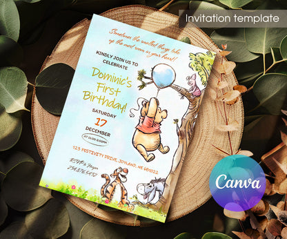 Winnie the Pooh customizable invitation template | Share or Print | BC103