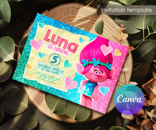 Trolls Poppy customizable invitation template | Share or Print | HL864