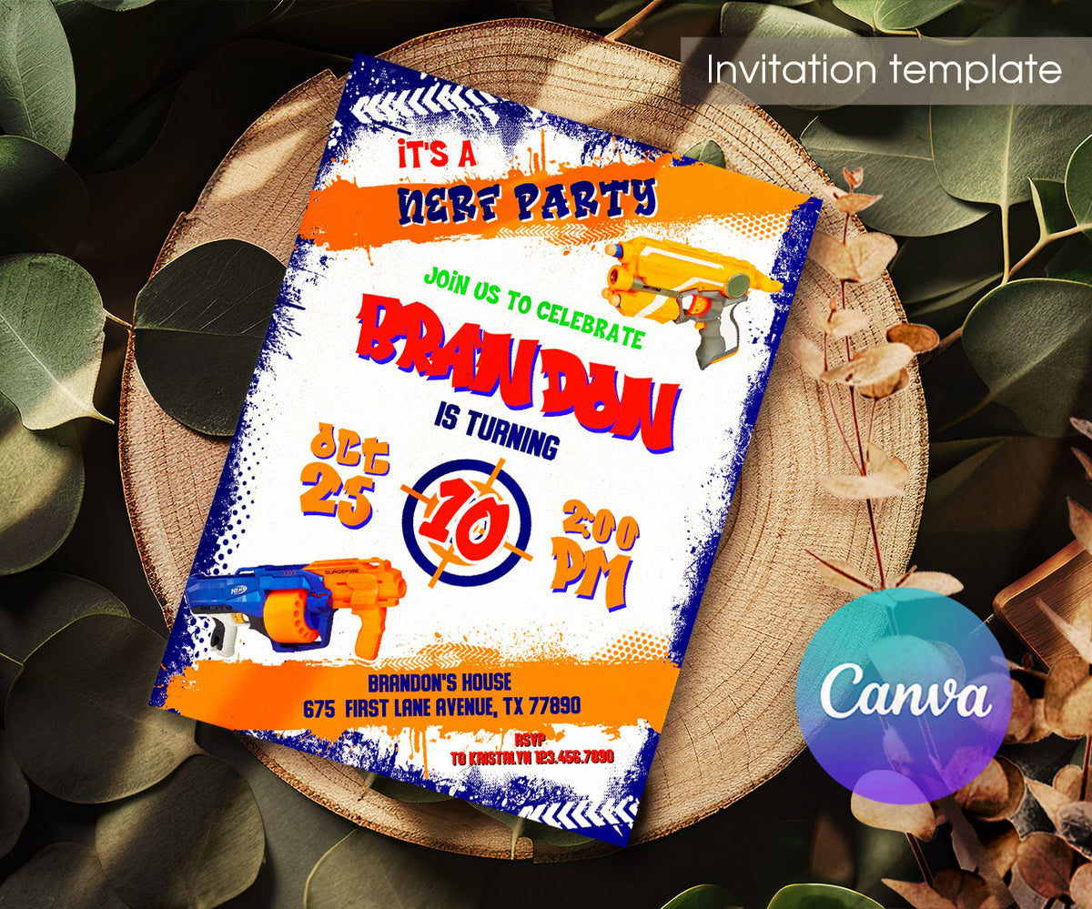 NERF Dart Wars customizable invitation template | Share or Print | boy | VH053