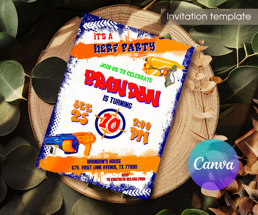 NERF Dart Wars customizable invitation template | Share or Print | boy | VH053