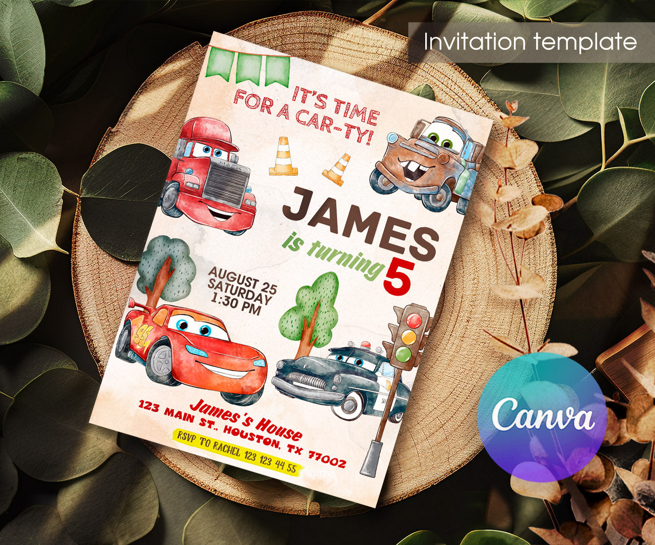 Cars Lightning McQueen customizable invitation template | Share or Print | boy | NP111