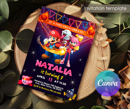 Super Smash Mario Bros customizable invitation template | Share or Print | ZE106