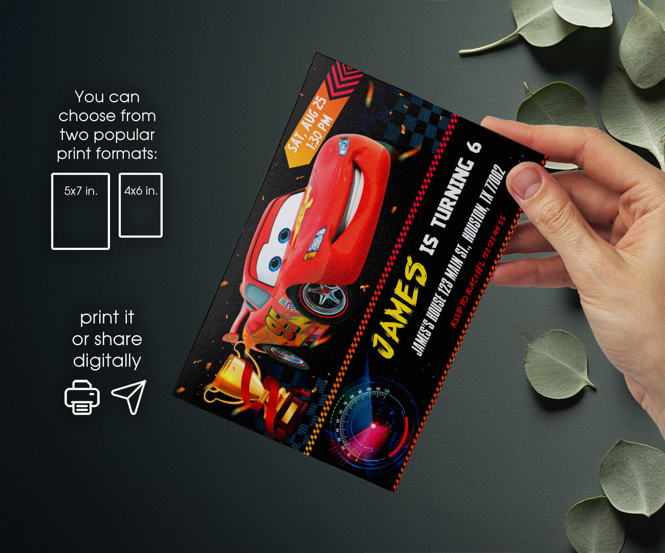 Cars Lightning McQueen customizable invitation template | Share or Print | boy | US905