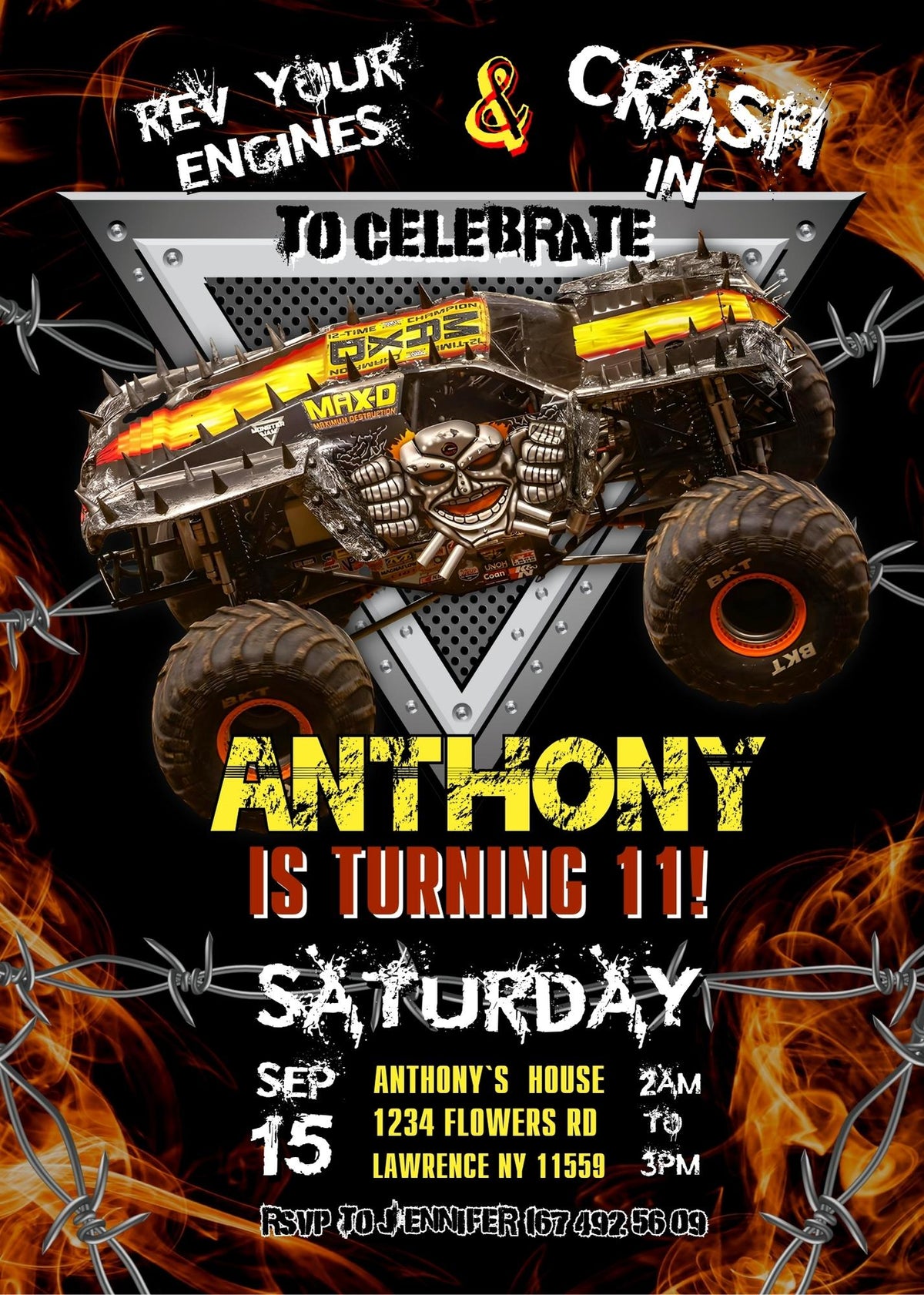 Max-D Monster Jam Truck customizable invitation template | Share or Print | boy | JU217