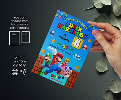 Super Mario Bros customizable invitation template | Share or Print | ZJ638