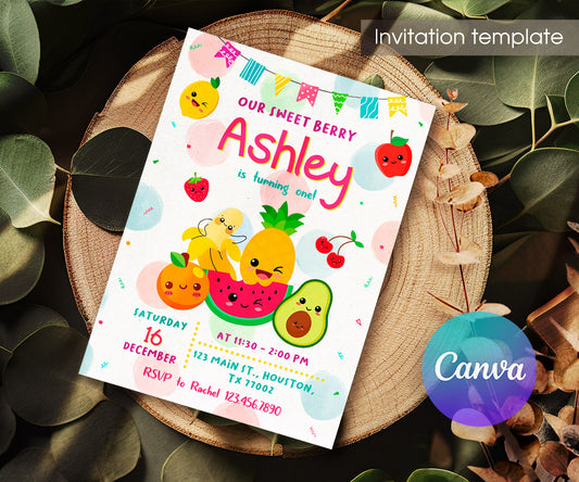 Hey Bear Sensory Dancing Fruits customizable invitation template | Share or Print | BO761