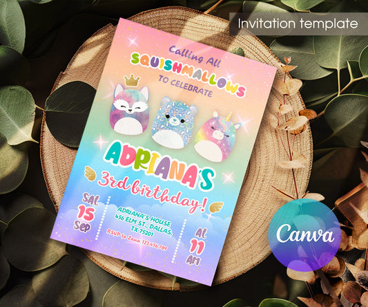Squishmallows customizable invitation template | Share or Print | OH977