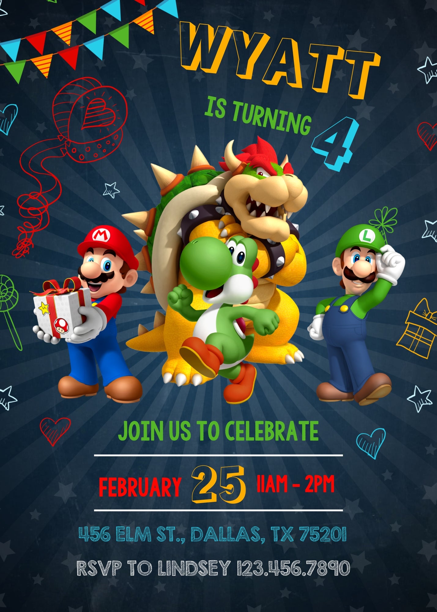 Super Mario Bros customizable invitation template | Share or Print | ZH633