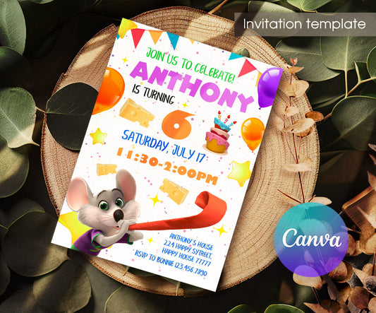 Chuck E. Cheese customizable invitation template | Share or Print | YC663
