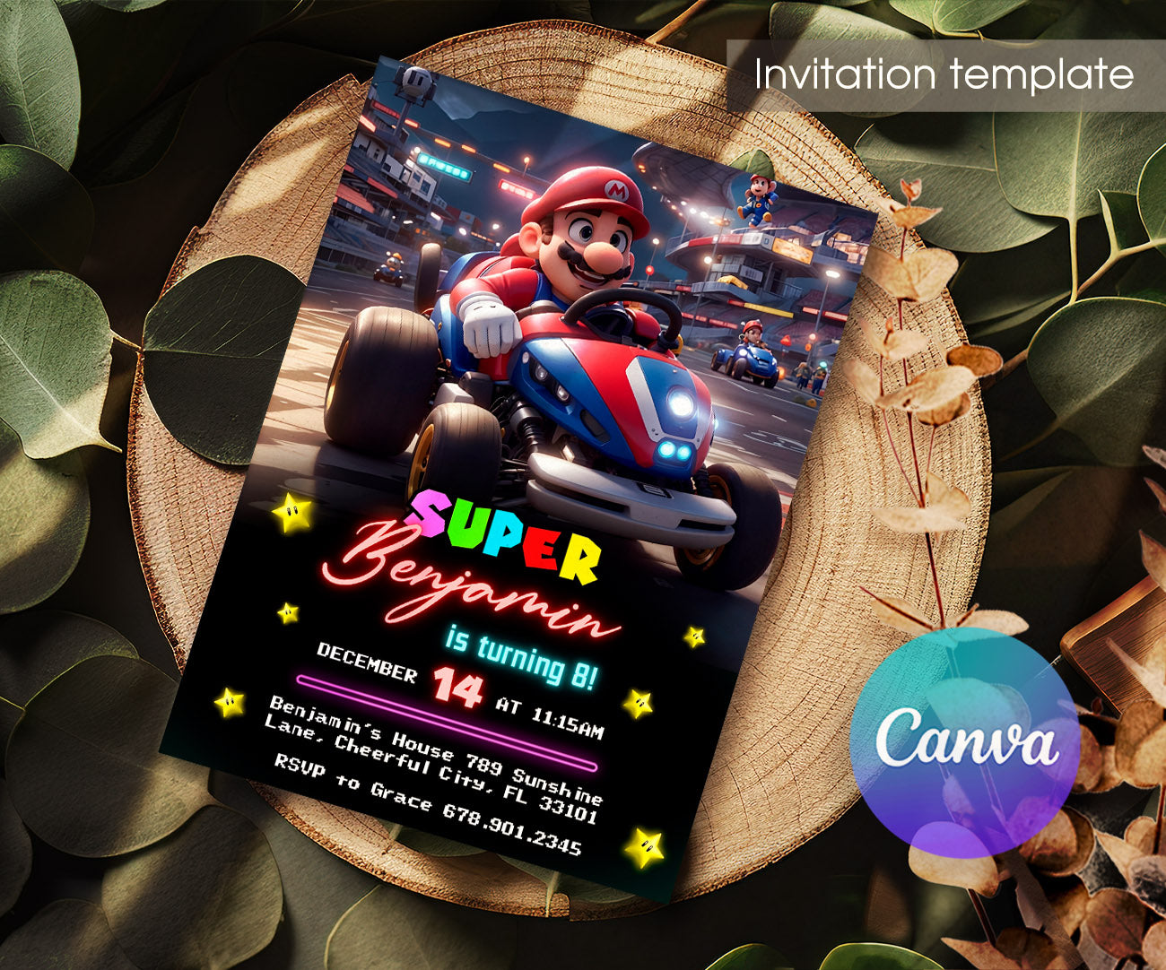Mario Kart Gamer customizable invitation template | Share or Print | boy | BX574