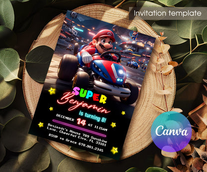 Mario Kart Gamer customizable invitation template | Share or Print | boy | BX574