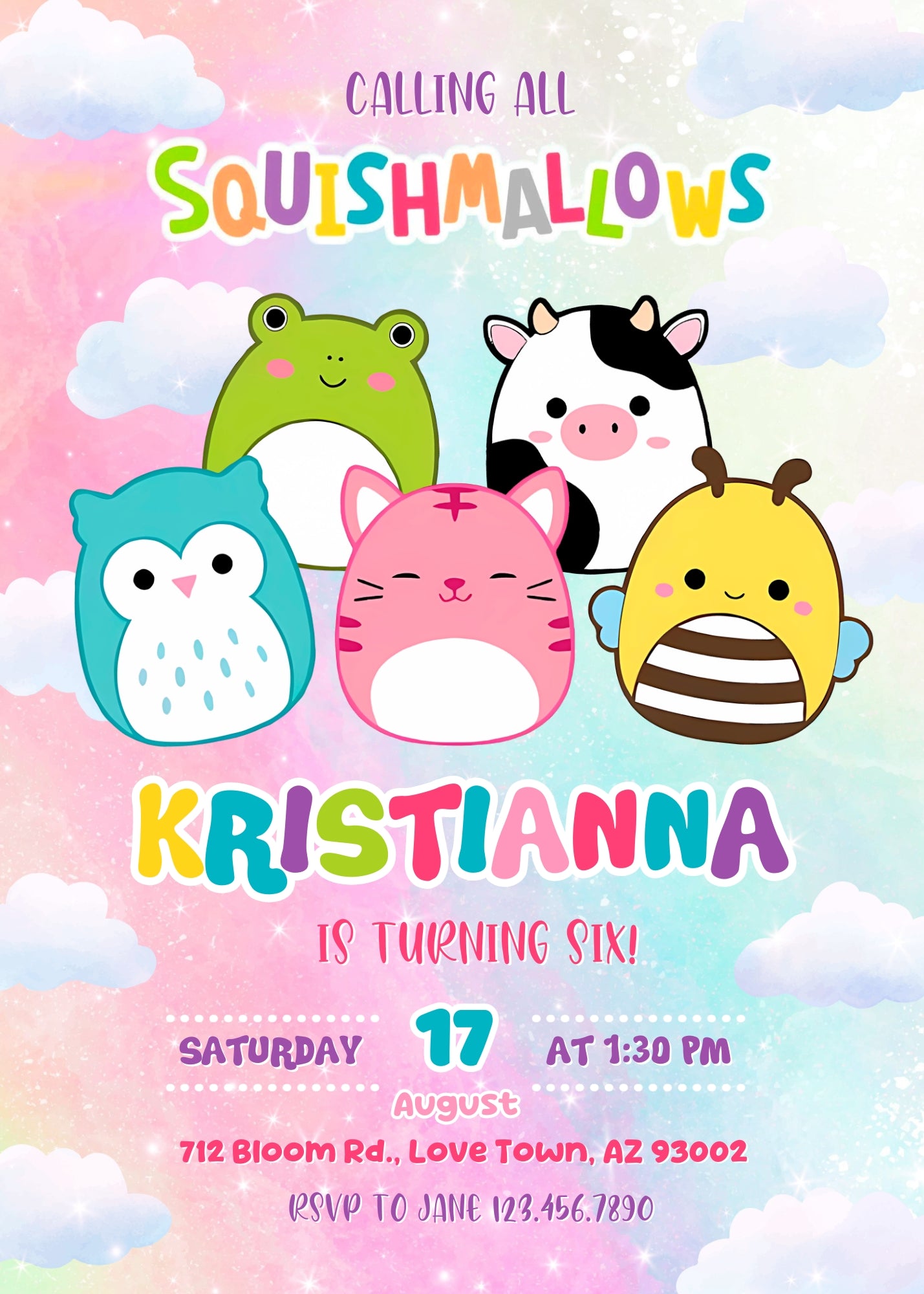 Squishmallows customizable invitation template | Share or Print | TX353