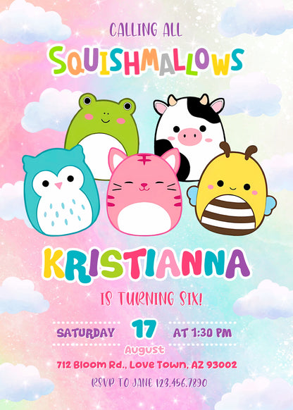 Squishmallows customizable invitation template | Share or Print | TX353