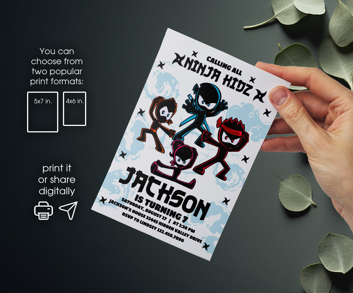 Ninja Kidz TV customizable invitation template | Share or Print | IW719
