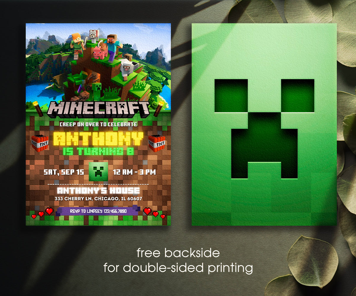 Minecraft Gamer customizable invitation template | Share or Print | WS589