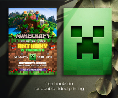 Minecraft Gamer customizable invitation template | Share or Print | WS589