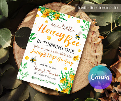 1st Bee Day Party customizable invitation template | Share or Print | JQ779