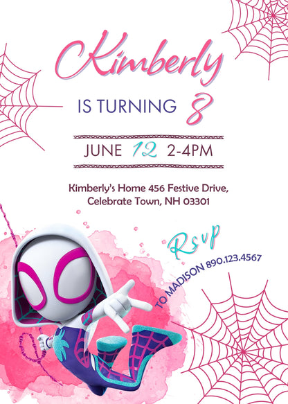 Spider Gwen Ghost Spidey customizable invitation template | Share or Print | girl | ZT047