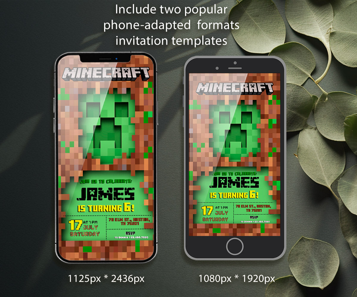 Minecraft Gamer customizable invitation template | Share or Print | VM868