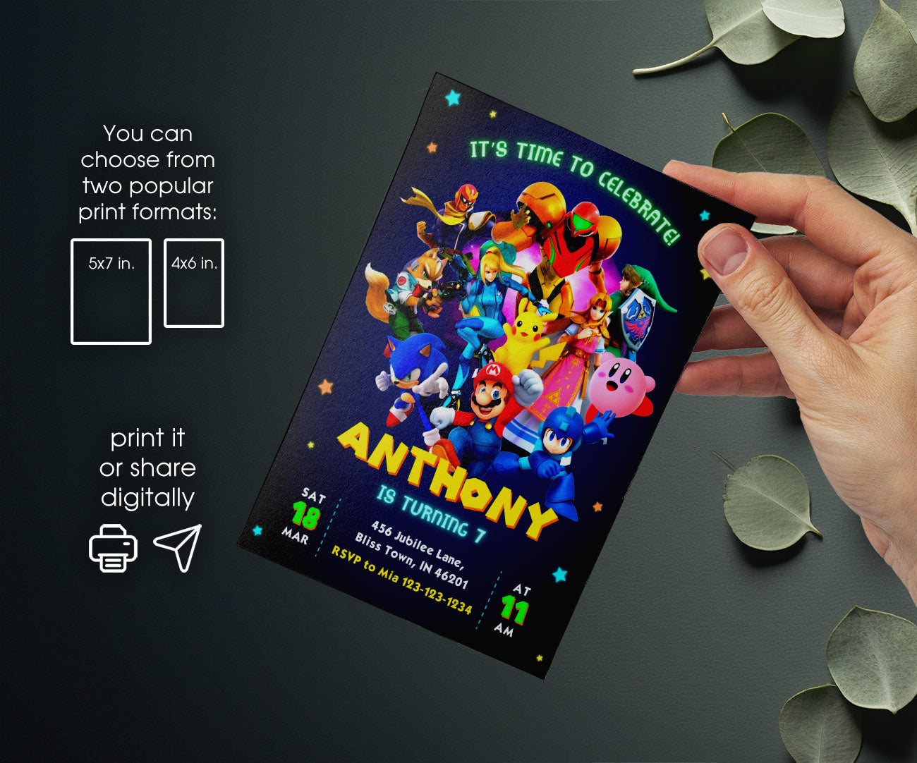 Super Smash Mario Bros customizable invitation template | Share or Print | WB668