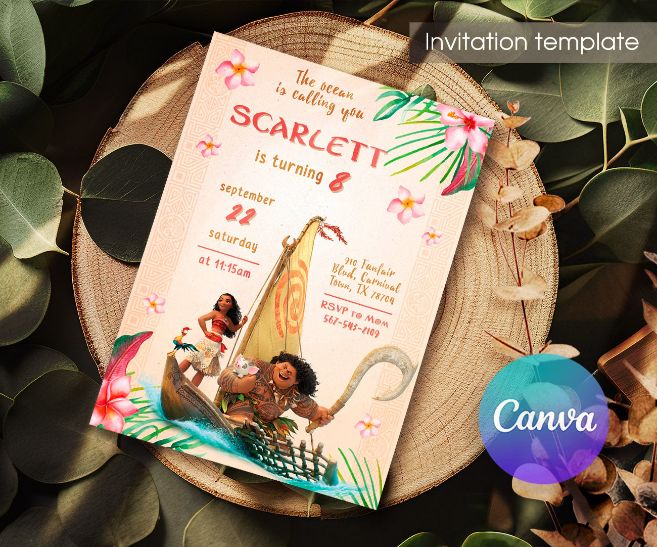 Moana Princess customizable invitation template | Share or Print | girl | VZ178