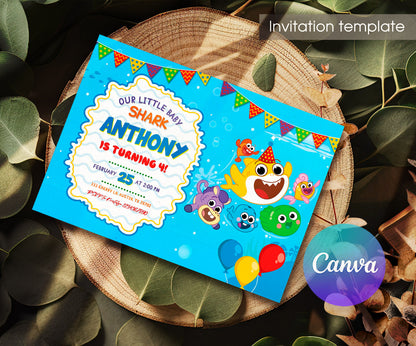Baby Shark customizable invitation template | Share or Print | FL041