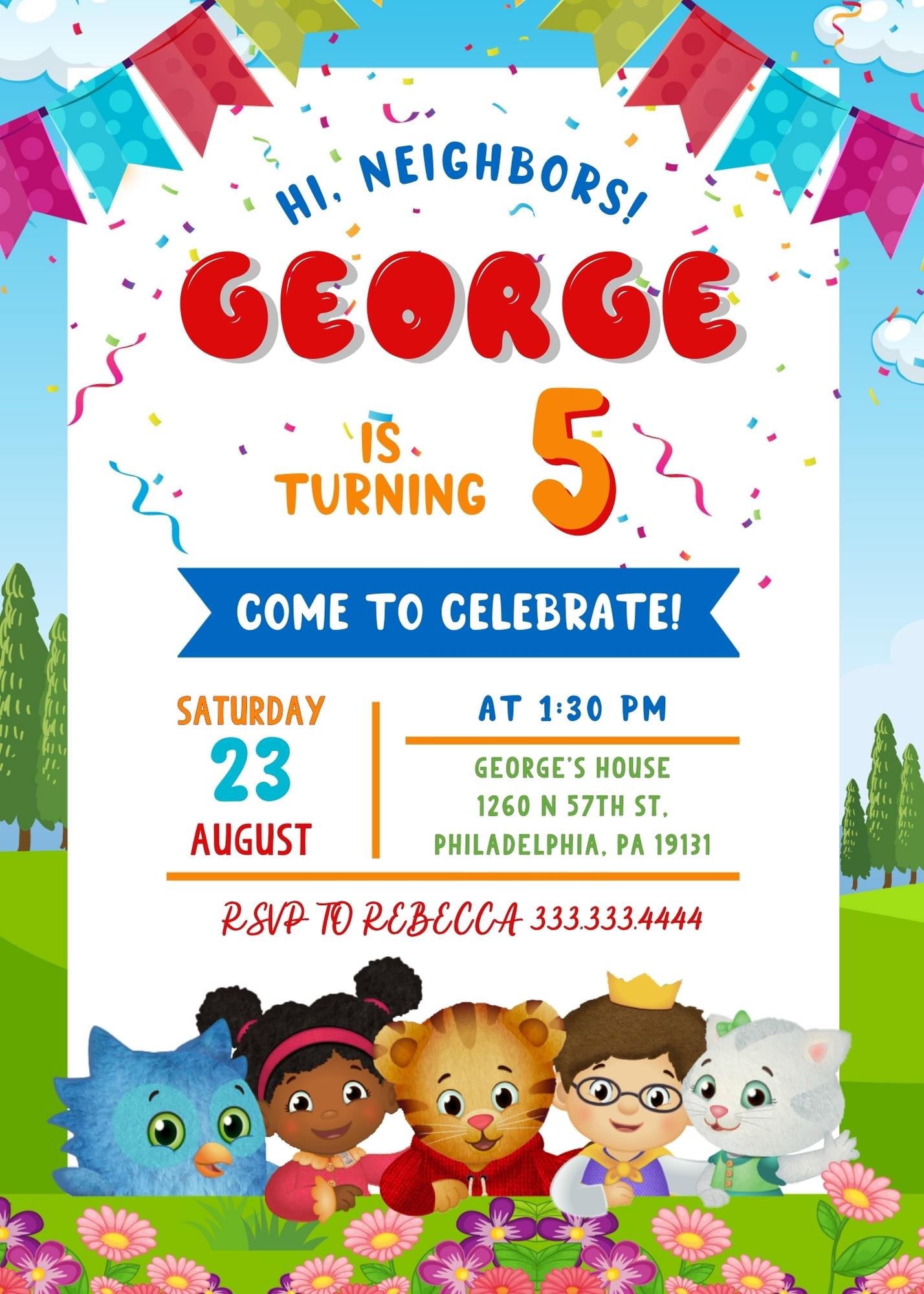Daniel Tiger's Neighborhood customizable invitation template | Share or Print | MS853